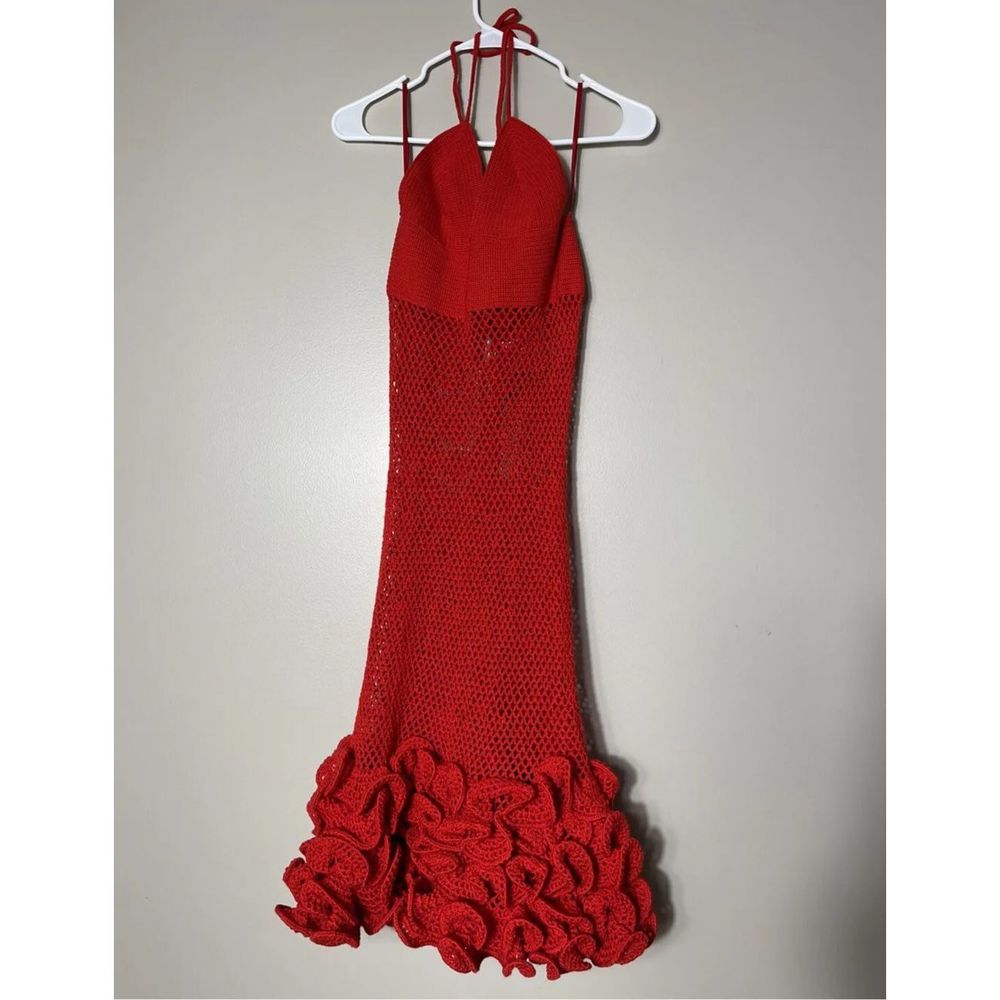 New Anthropologie x Emily In Paris Red Chouchou Ruffle Dress sz M - Picture 5 of 10